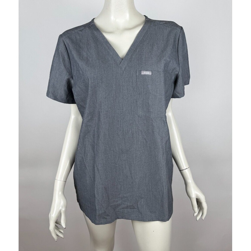 Figs Catarina One-Pocket Scrab Top Women L EUC V-neck Short Sleeve StretchFW1000